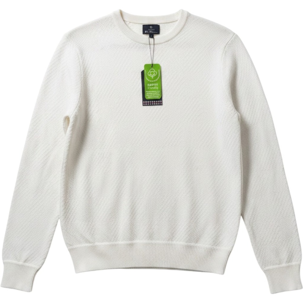 Ben Sherman Sweater Large Ivory White Textured Diamond Knit Recycled Mod Preppy